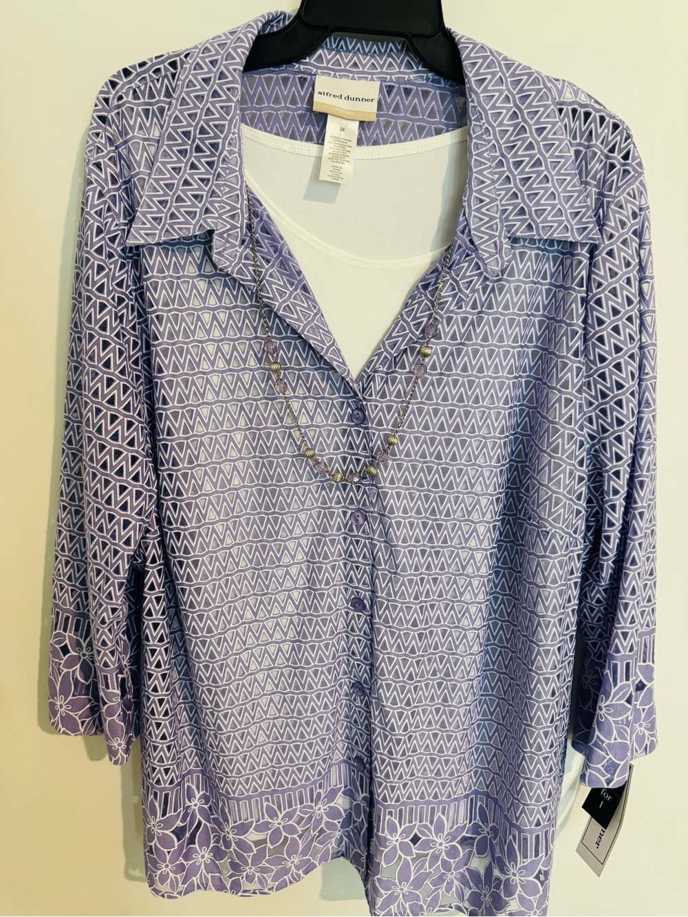 Alfred Dunner Lavender Geometric & Floral Button-Front Top